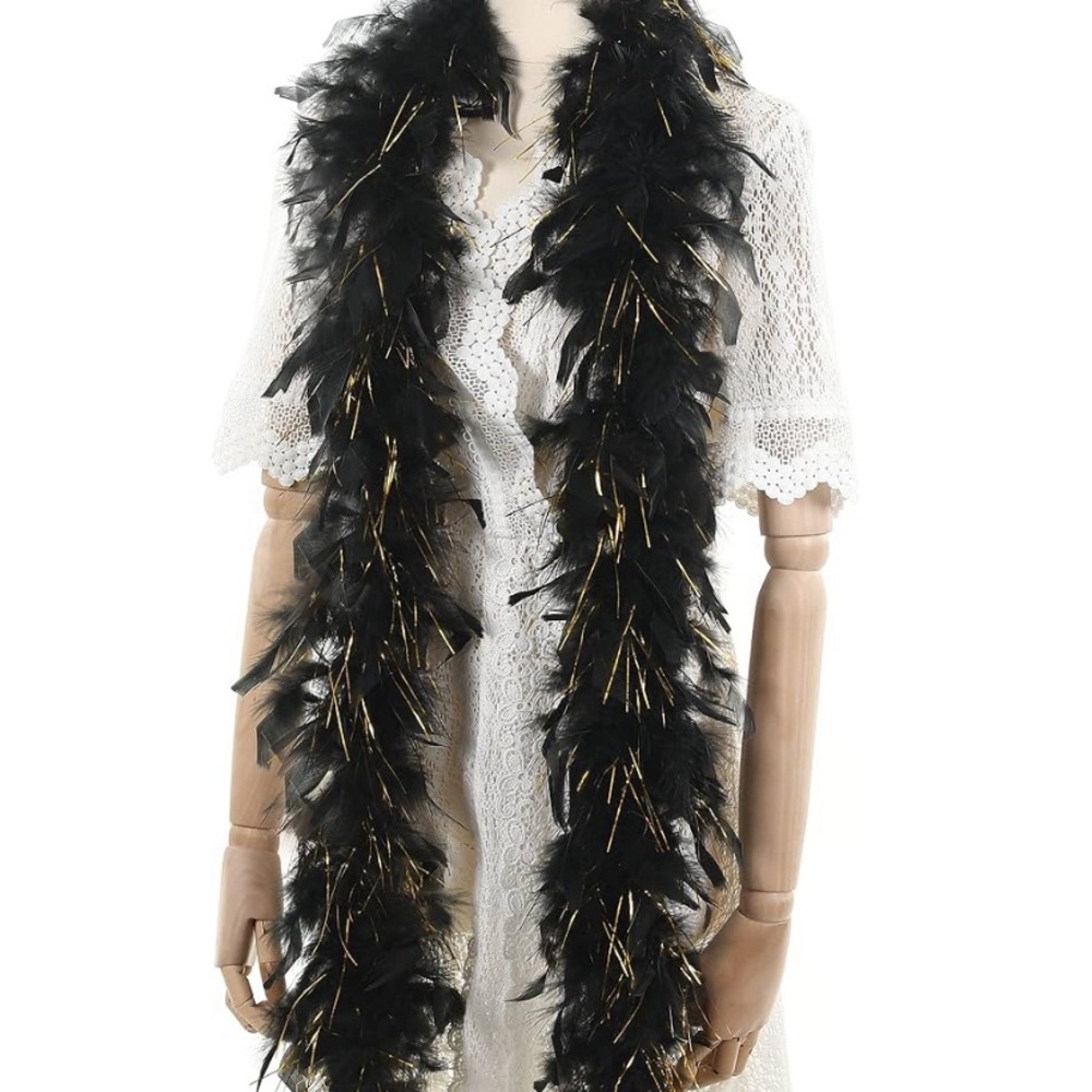 Larryhot black with gold tinsel boa NEW VACUUM SEALED